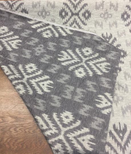 Ikat Charcoal Cotton Polyester Fabric - Charcoal Ikat Jacquard, Drapery Upholstery Fabric, 54" Width (1 Yard)