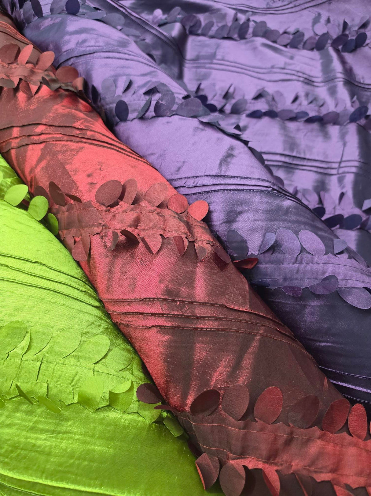 Forest Taffeta Embroidery Polyester Fabric - Hanging Leaf Pattern, 54" Width, Multiple Colors (1 Yard)