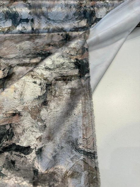 Untamed Chic Canyon Polyester Fabric - Silver Metallic Abstract, 54" Width (1 Yard)