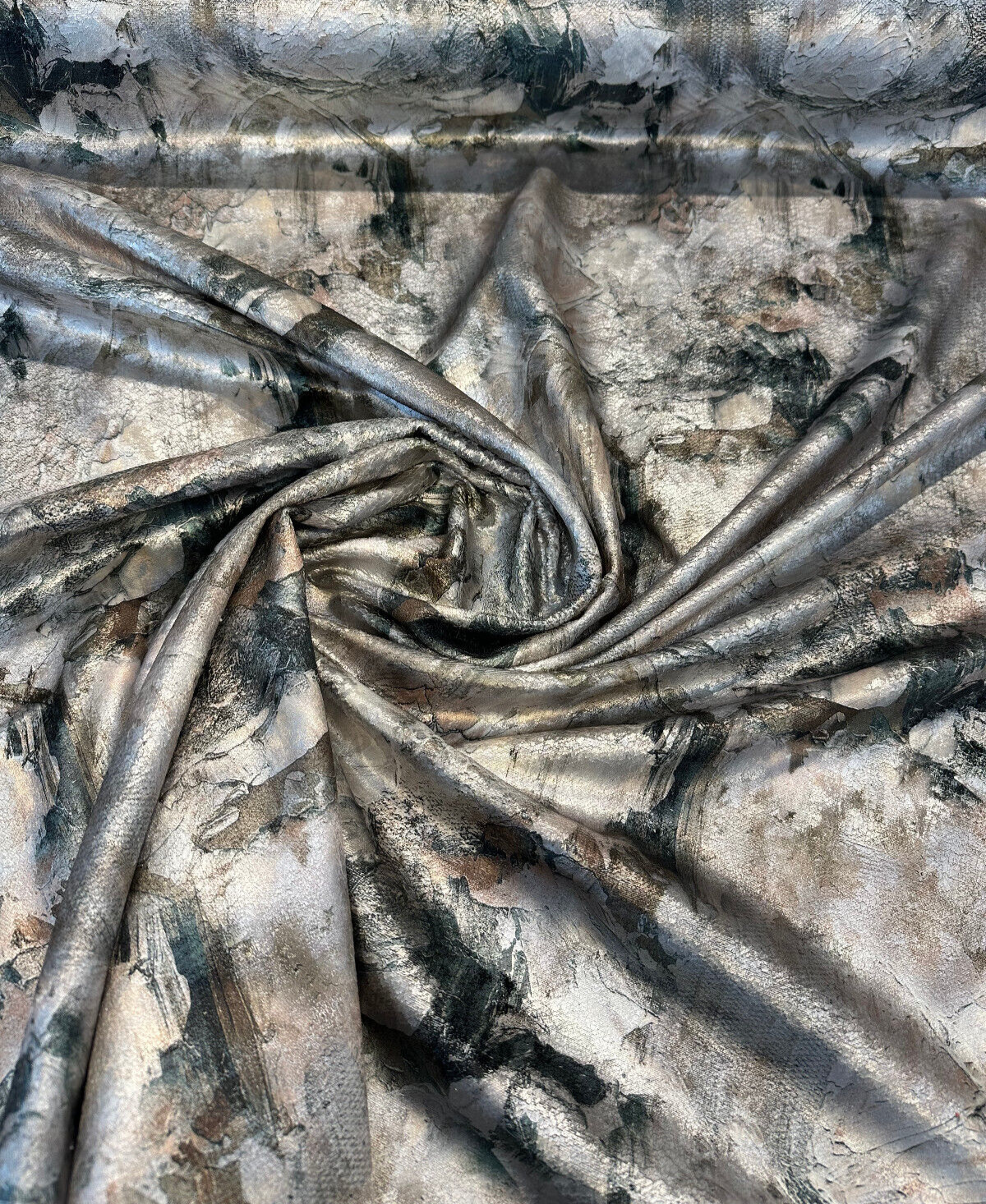 Untamed Chic Canyon Polyester Fabric - Silver Metallic Abstract, 54" Width (1 Yard)