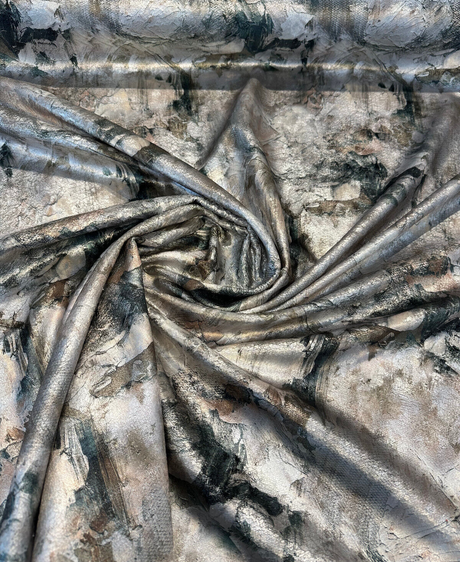 Untamed Chic Canyon Polyester Fabric - Silver Metallic Abstract, 54" Width (1 Yard)
