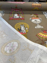 Fabulous Felines Cats With Hats Cotton Fabric - Tan, Pink, Dark Salmon Cat Print, 27" Repeat (1 Yard)