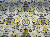 Richloom Teahouse Toile Linen Rayon Blend Fabric - Yellow Canary Ivory Background, 54" Width, 13.5" Horizontal Repeat, 27" Vertical Repeat (1 Yard)
