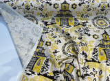 Richloom Teahouse Toile Linen Rayon Blend Fabric - Yellow Canary Ivory Background, 54" Width, 13.5" Horizontal Repeat, 27" Vertical Repeat (1 Yard)