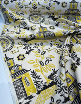 Richloom Teahouse Toile Linen Rayon Blend Fabric - Yellow Canary Ivory Background, 54" Width, 13.5" Horizontal Repeat, 27" Vertical Repeat (1 Yard)