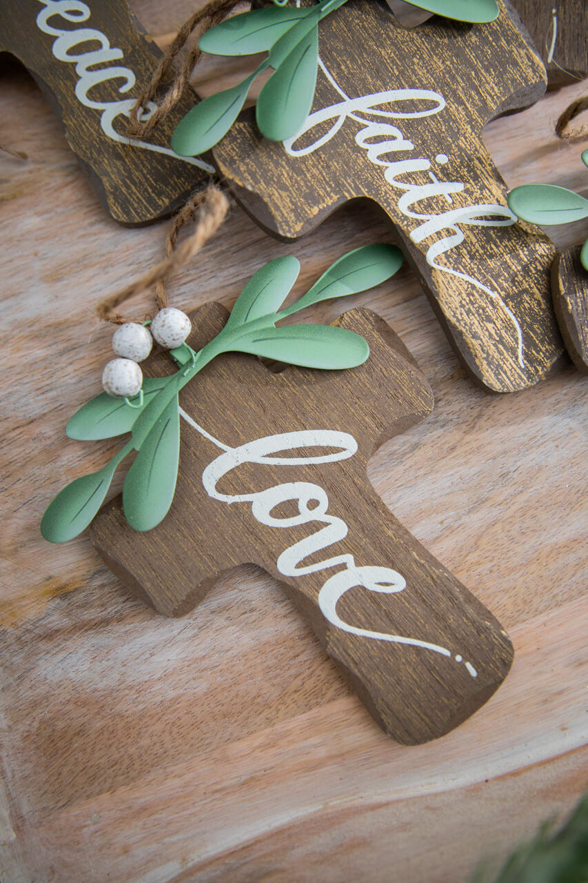 Natural Wood Cross Ornament 6 Inch Faith Christmas Decoration