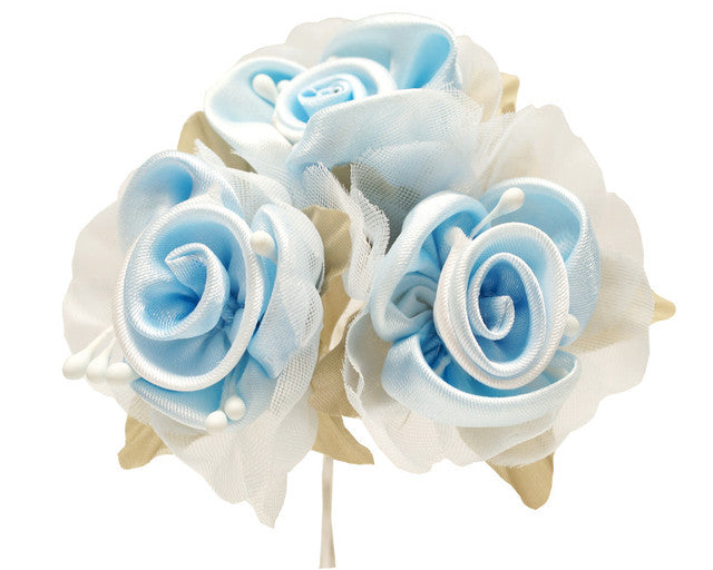 2" Light Blue Satin Silk Flowers with Leaves - Pack of 36
