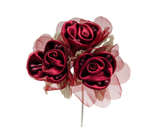 2" Burgundy Satin Silk Flowers with Leaves - Pack of 36