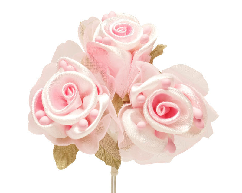 2" Pink Satin Silk Flowers with Leaves - Pack of 36