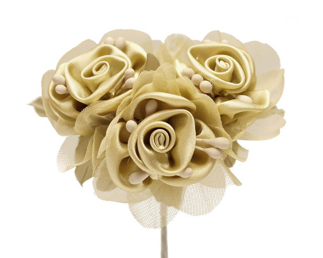 2" Tan Satin Silk Flowers with Leaves - Pack of 36