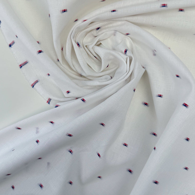 Cotton Linen Fil Coupé White Geometric