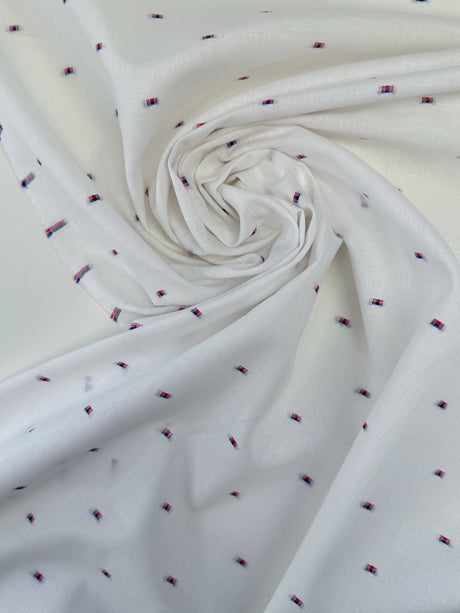 Cotton Linen Fil Coupé White Geometric