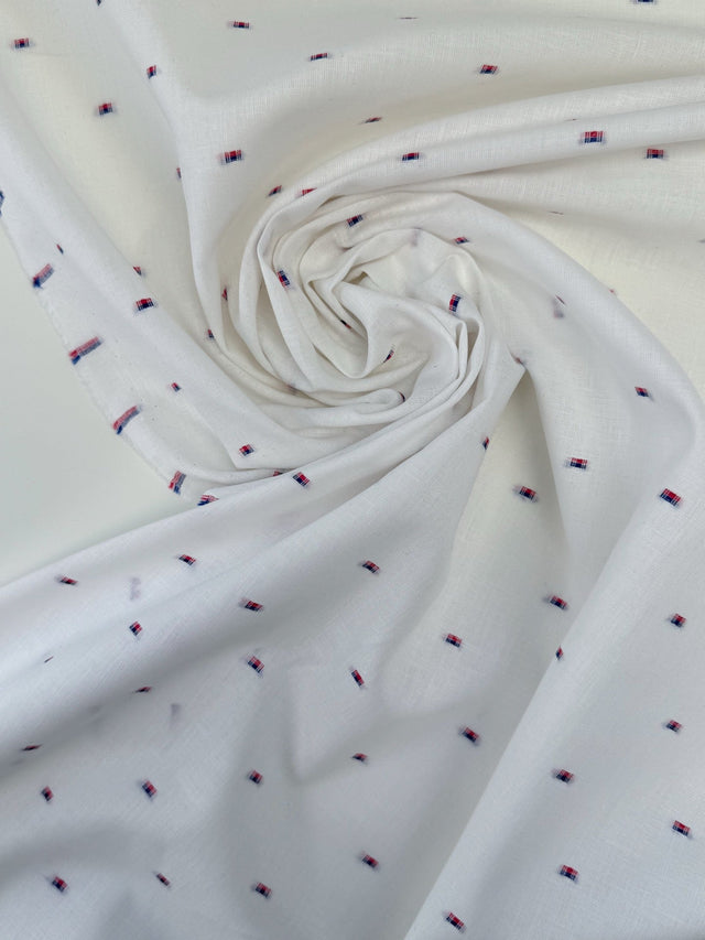 Cotton Linen Fil Coupé White Geometric