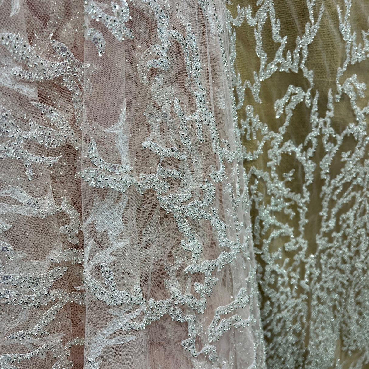Beaded Lace Fabric on Polyester Net Mesh 52" Wide