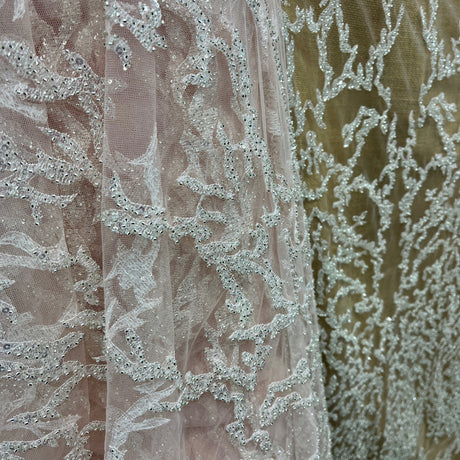 Beaded Lace Fabric on Polyester Net Mesh 52" Wide