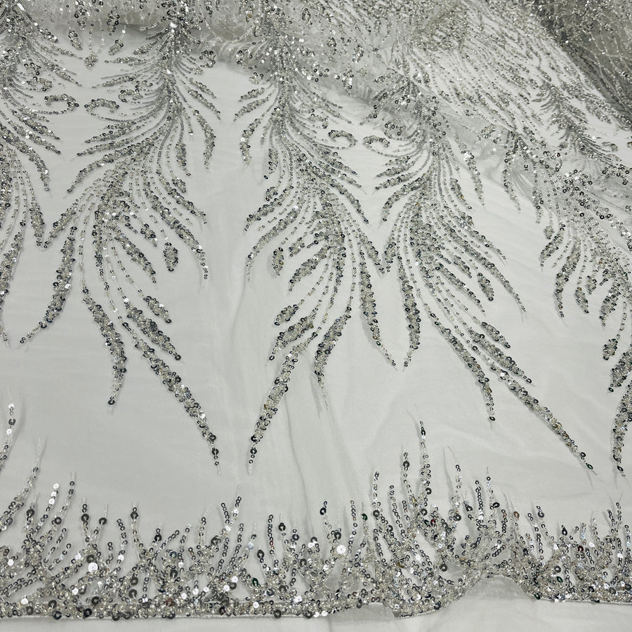 1 Yard Beaded Lace Fabric Embroidered on 100% Polyester Net Mesh