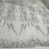 1 Yard Beaded Lace Fabric Embroidered on 100% Polyester Net Mesh