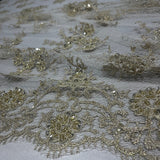 1 Yard Elegant Beaded Lace Fabric Embroidered on Polyester Net Mesh