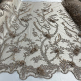 1 Yard Blush Beaded 3D Floral Lace Fabric Embroidered on Polyester Net Mesh 48 inch Width