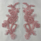 Beaded Corded Floral Lace Applique Pair