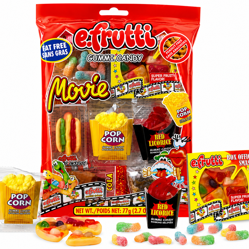 eFrutti Gummi Movie Bags – 12 Count popcorn, hot dogs, red licorice, pizza, and more.