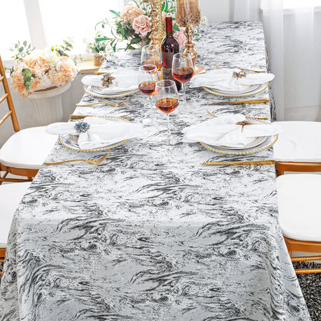 Rectangular Mirage Jacquard Polyester Tablecloth 90x156 White/Black