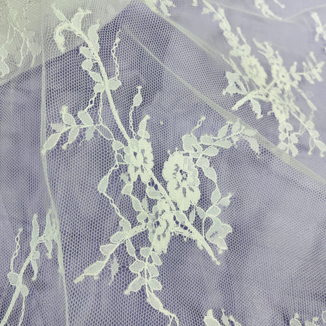 Embroidered Lace Fabric with Eyelash Scallop