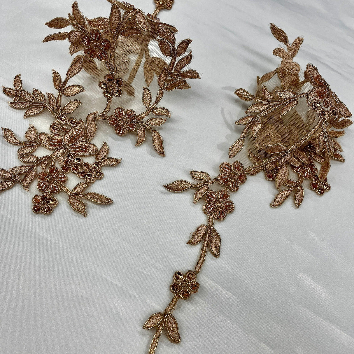 Beaded Corded Floral Lace Applique