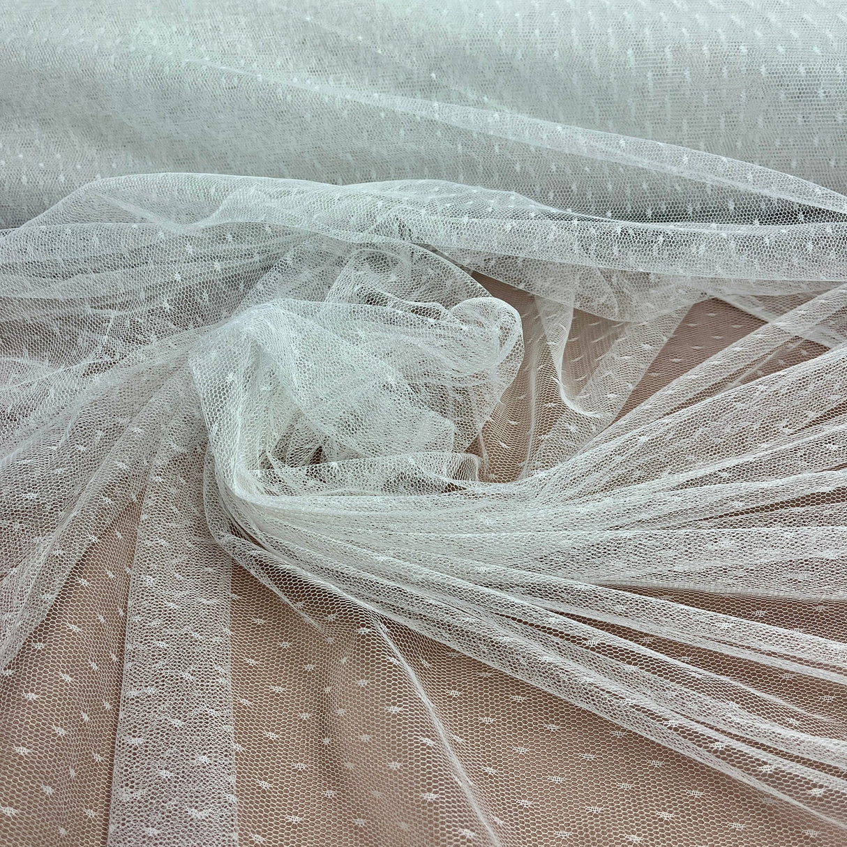 1 Yard 2 Way Stretch Dots Point Net Mesh Fabric | 60" Wide | Sheer Polka Dot Mesh for Gowns, Veils & Costumes