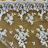 1 Yard Corded Bridal Lace Fabric Embroidered on Polyester Net Mesh 53 inch Width