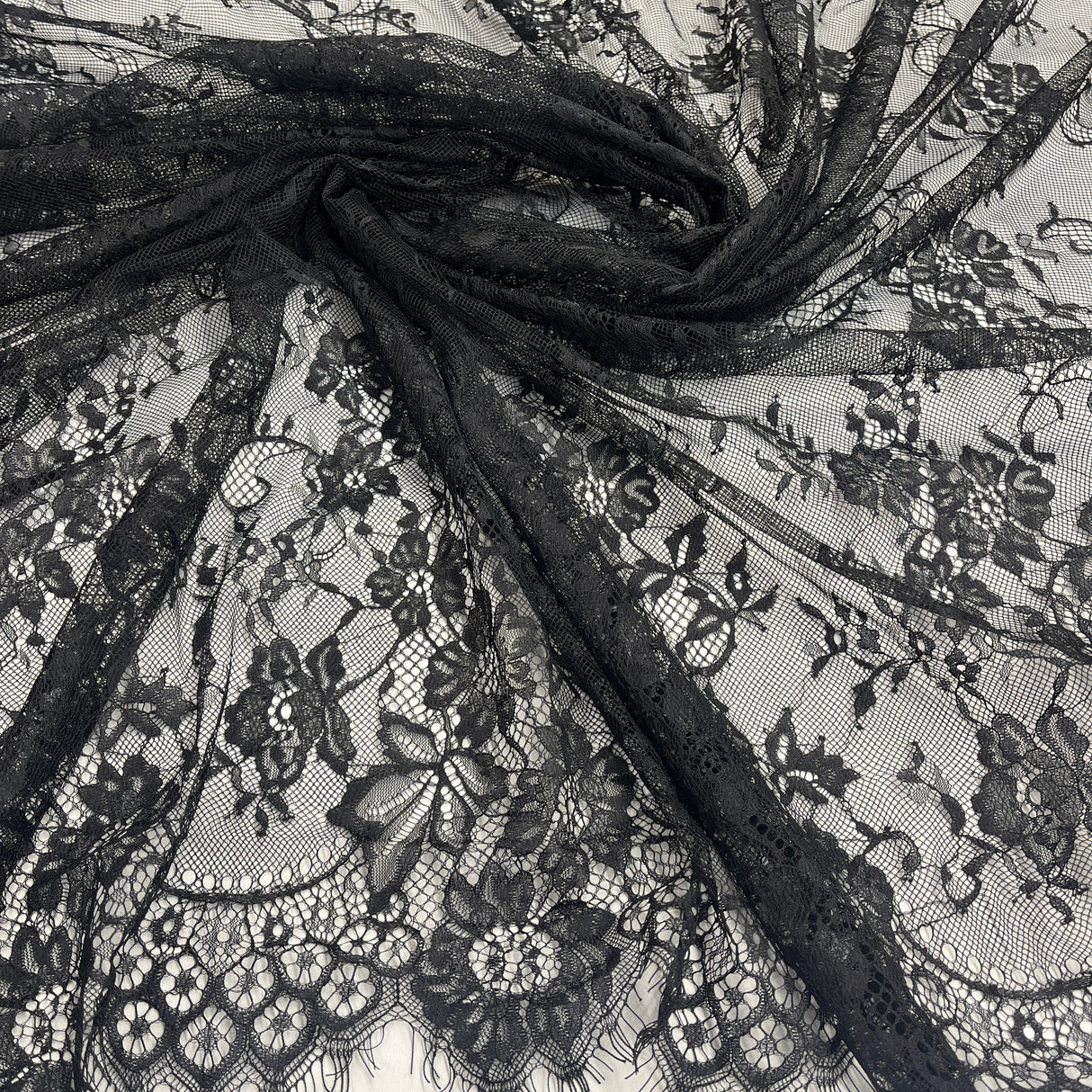 Embroidered Chantilly Lace with Eyelash Scallop