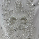 1 Yard Beaded Lace Fabric Embroidered on 100% Polyester Net Mesh, Elegant Sheer Textile for Dressmaking