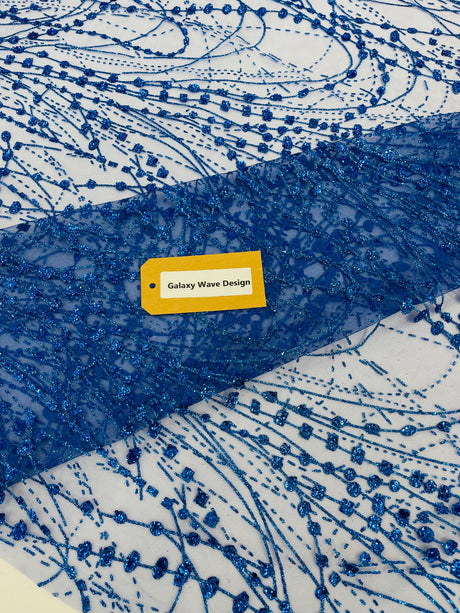 Galaxy Glitter Design Mesh Lace Polyester Fabric - Glitter Galaxy Pattern, 52-54" Width (1 Yard)