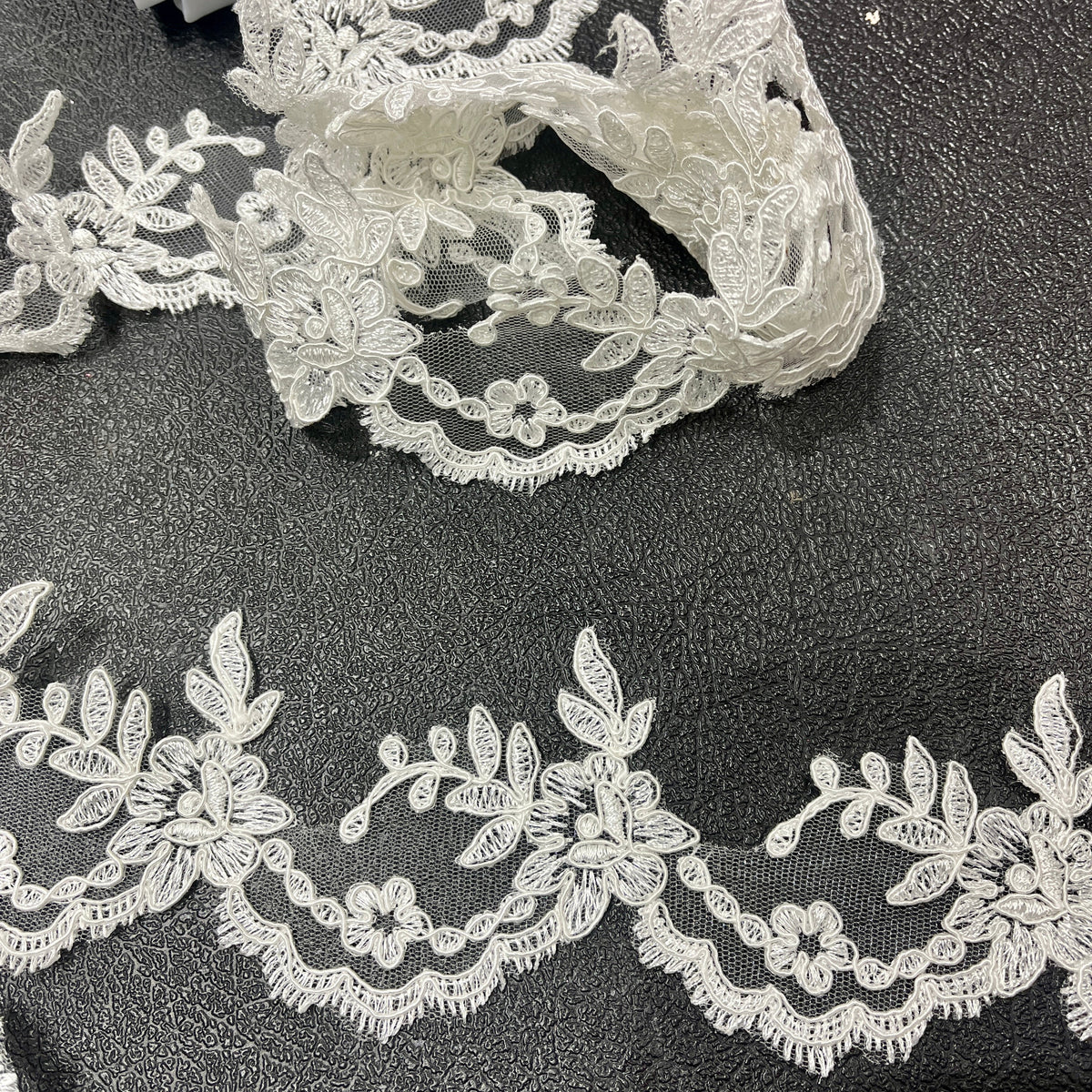 1 Yard Corded Lace Trimming Embroidered on 100% Polyester Net Mesh 3" Wide