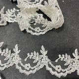 1 Yard Corded Lace Trimming Embroidered on 100% Polyester Net Mesh 3" Wide