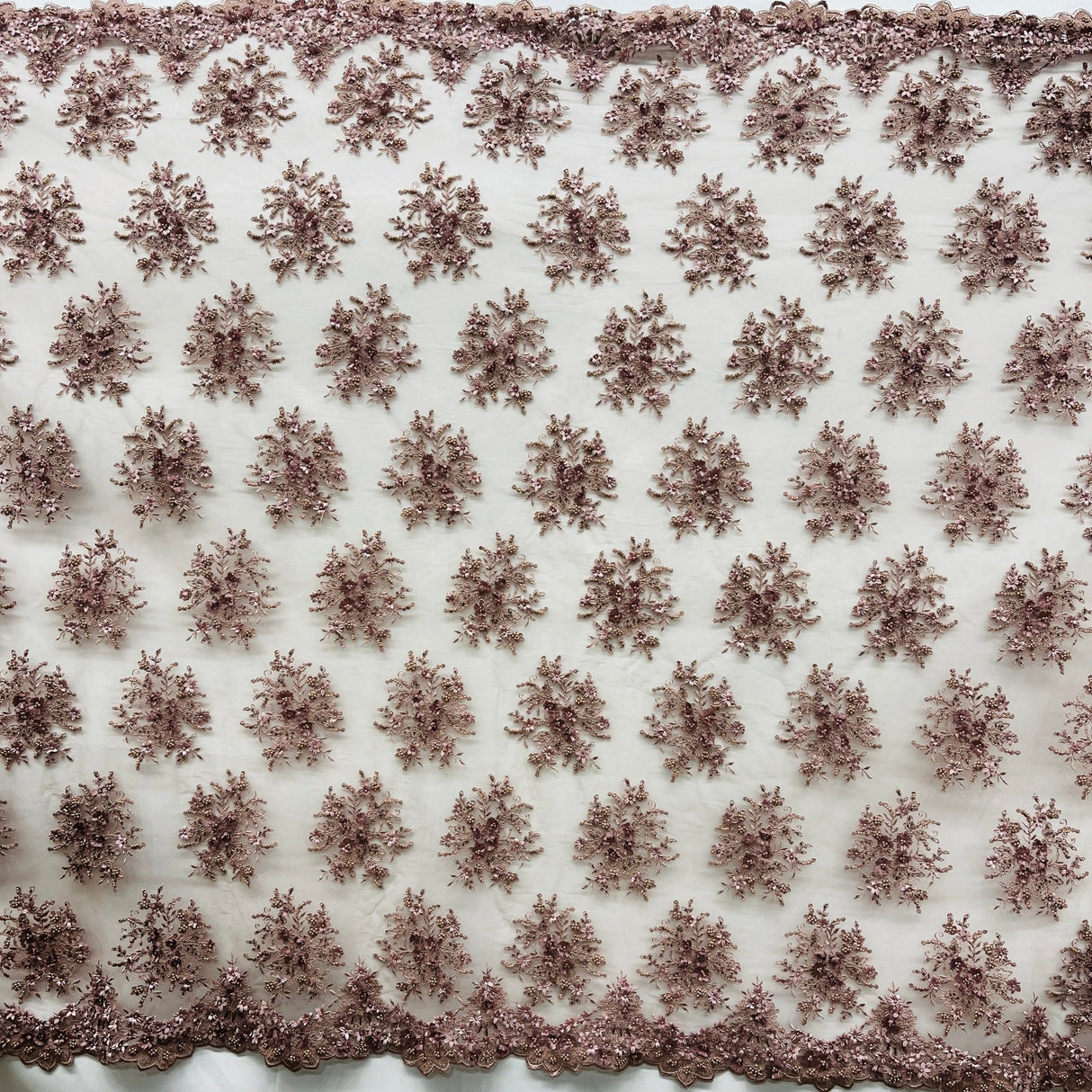 Beaded 3D Floral Lace Fabric