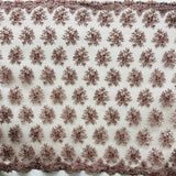 Beaded 3D Floral Lace Fabric - 3D Floral Beaded Embroidery, 50" Wide (1 Yard)