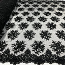 1 yarda de tela de encaje floral 3D con cuentas bordada sobre malla de red 100% poliéster Ancho 50 pulgadas
