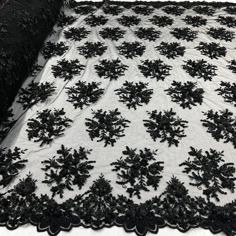 Beaded 3D Floral Lace Fabric 50" Wide