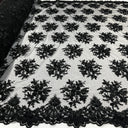 Beaded 3D Floral Lace Fabric - 3D Floral Beaded Embroidery, 50" Wide (1 Yard)