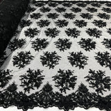 Beaded 3D Floral Lace Fabric - 3D Floral Beaded Embroidery, 50" Wide (1 Yard)