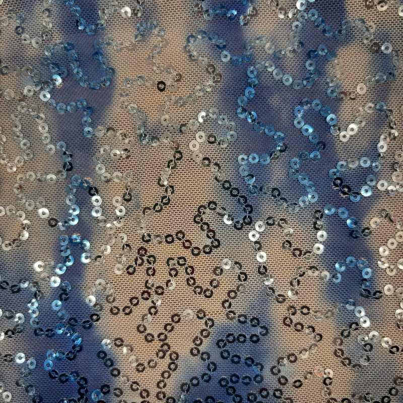 Cloud Print Sequin Mesh Printed Mesh Fabric - Cloud Print, 4-Way Stretch, Medium Weight, 60" Width (1 Yard)