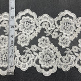 Corded Double Sided Lace Trimming Polyester Fabric - Embroidered Net Mesh, 6.5" Width (1 Yard)
