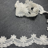 Beaded & Corded Lace Trimming Polyester Fabric - Embroidered Net Mesh, 1.75" Wide (1 Yard)
