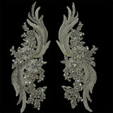 Rhinestone Applique Floral Lace Pair 14" x 4"