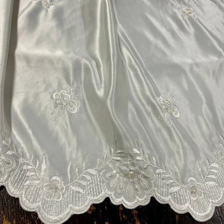 1 Yard Beaded Bridal Lace Fabric on 100% Polyester Satin, Elegant Embroidered Wedding Material