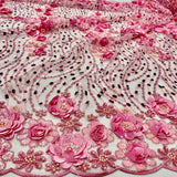 1 Yard Beaded and Sequined 3D Floral Sparkling Lace Fabric White