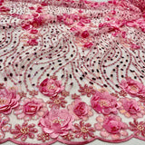 Beaded 3D Floral Lace Fabric