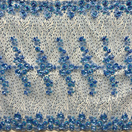 1 Yard Beaded Sequined 3D Floral Lace Fabric Embroidered 100 Percent Polyester Net Mesh 52 inch Width