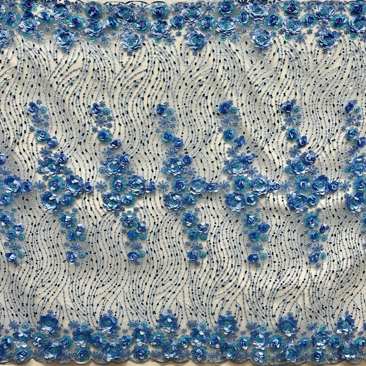Beaded 3D Floral Lace Fabric
